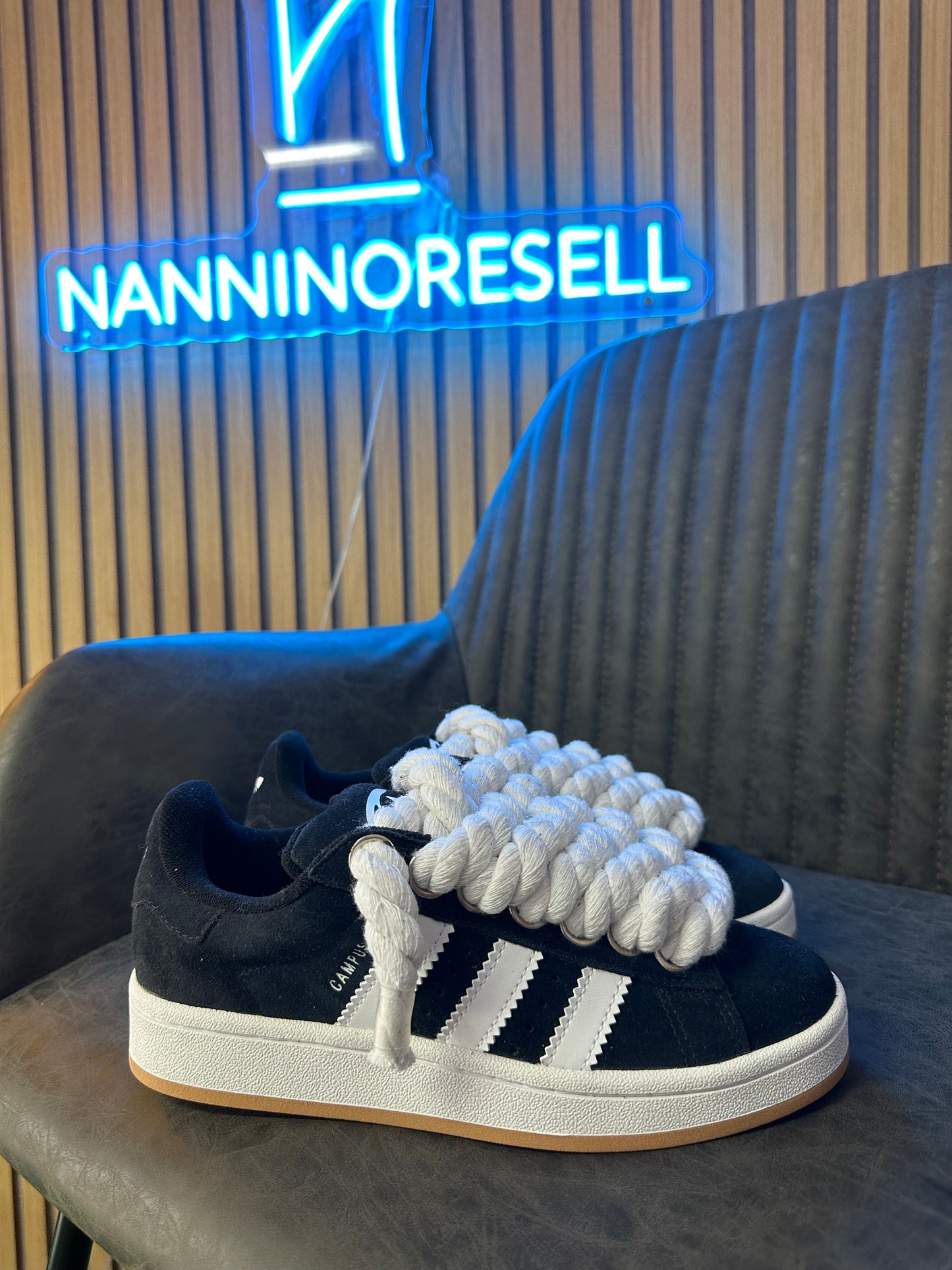 ADIDAS CAMPUS BLACK gs ROPE LACES white