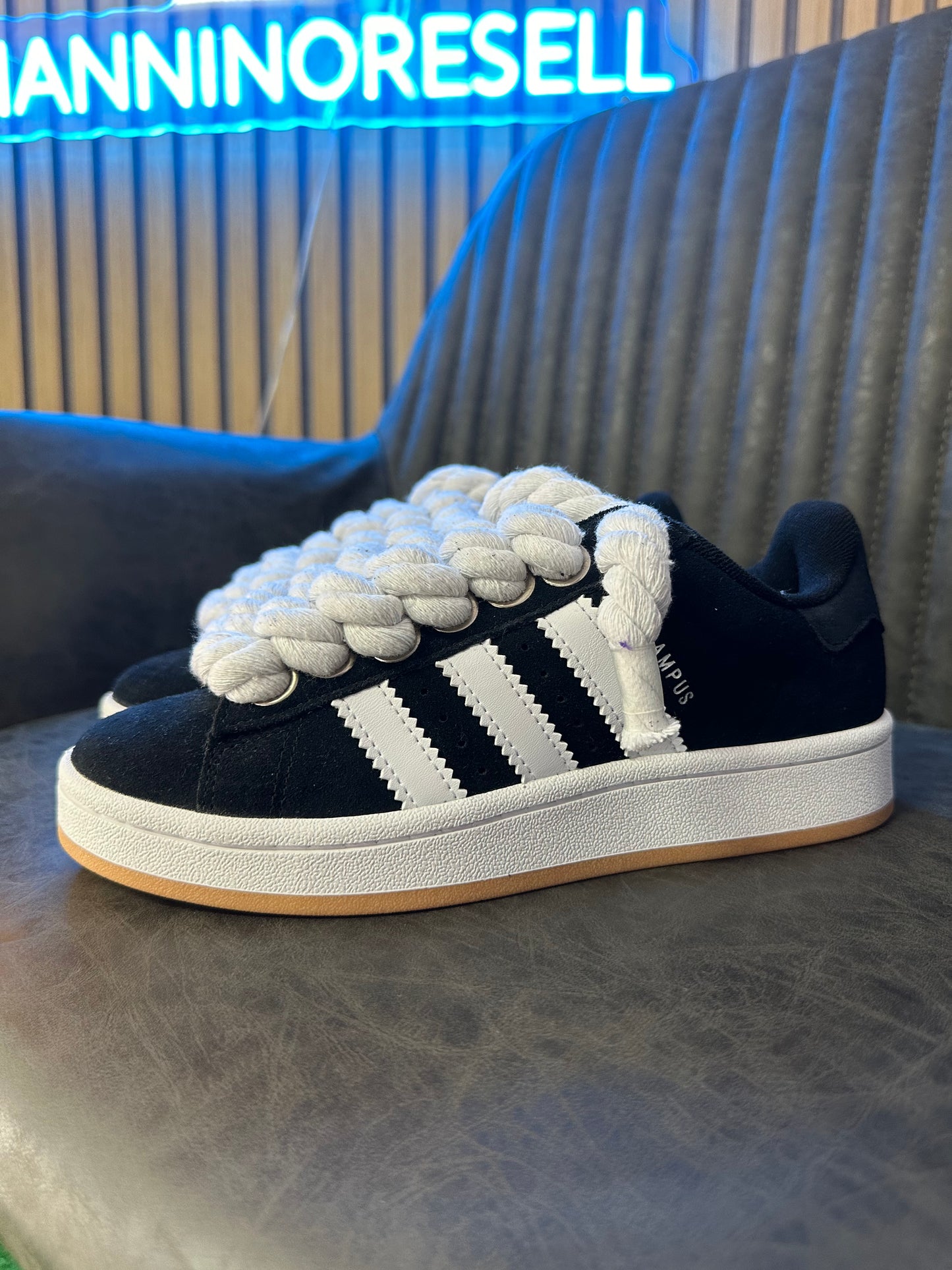 ADIDAS CAMPUS BLACK gs ROPE LACES white