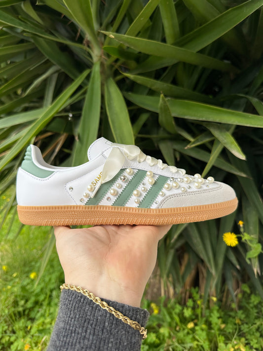 ADIDAS SAMBA OLIVE GREEN CUSTOM PEARLY